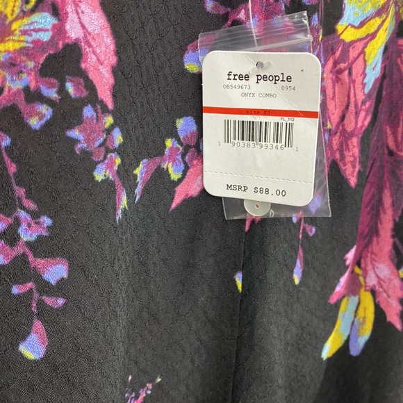 Free People Marsha Printed Lace Neck Onyx Combo Black High Neck Floral Dress XS - Picture 11 of 11